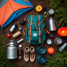 Colorful Summer Camp Clipart with Camping Gear and Wilderness Adventure