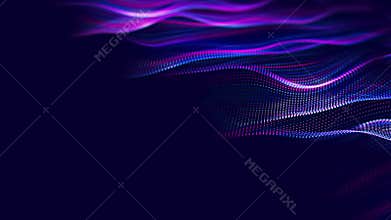 Futuristic technology wave motion with shallow DOF. Digital cyberspace concept. Abstract wave with moving particles. Big