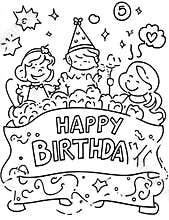 birthday number 5 coloring page for kids, featuring a black and white design that prints well on standard 8.5x11 inch