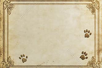 Elegant certificate background featuring embossed paw prints and golden borders ideal for diplomas and awards in a