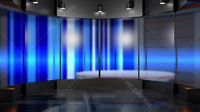 News Backdrop Of A Glass Partition With A News Studio Backdrop In The Background