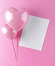 Three playful pink balloons dance atop a soft pink surface, beside a pristine white sheet, inviting love notes and