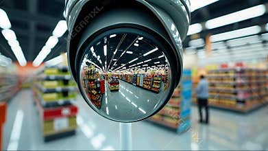 Camera is mounted on a pole in a store