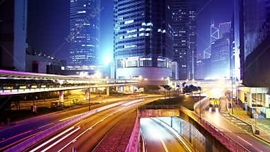 Hong Kong City Night Timelapse. Wide Still Shot.