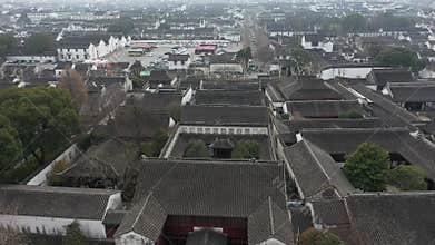 Aerial view of Urban Ancient Architecture and Street View, Suzhou city Jiangsu province China
