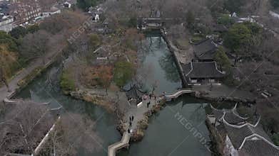 Aerial view of Urban Ancient Architecture and Street View, Suzhou city Jiangsu province China