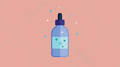 Serum Bottle with Exosomes A sleek bottle of serum with tiny exosome spheres floating around it emphasizing the unique