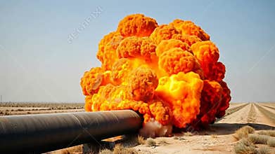 Large explosion with fireball, industrial disaster, powerful impact, danger stock footage generative AI