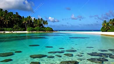 Tropical island paradise beach, clear turquoise water, white sand shore stock footage generative AI
