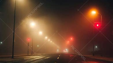 Night cityscape with fog, urban scene, mysterious atmosphere, city lights stock footage generative AI