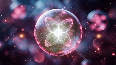 Quantum mechanics visualized with qubits and superposition in a digital cosmos. Generative AI