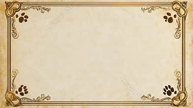 Elegant certificate background featuring embossed paw prints and golden borders for awards and diplomas suitable for