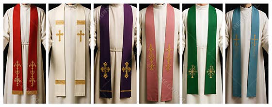 Stoles in different liturgical color - Roman Catholic, Anglican, Lutheran, and some other Christian traditions