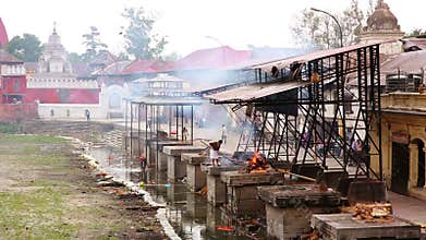 View of body cremation grounds, pashupatinath temple, kathmandu, nepal
