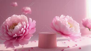 Floating Pink Peonies on Soft Pink Background