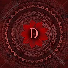 Vintage Red Letter D in Mandala Floral Pattern Frame