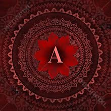 Vintage Red Letter A in Mandala Floral Pattern Frame