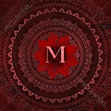 Vintage Red Letter M in Mandala Floral Pattern Frame