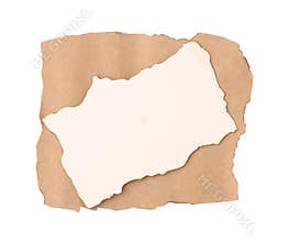 Pieces of old paper with dark burnt borders isolated on white, top view