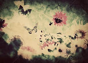 Vintage image of flowers and butterfly