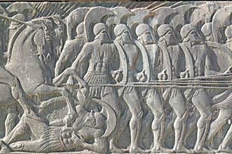 Greek ancient alike plaque at Great Alexander monument, Greece