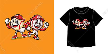 Cartoon Baseball Characters Vector Design Fun Sports Team T-Shirt Graphic for Kids and Sports Fans.