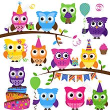 Vector Collection of Party or Celebration Themed Owls