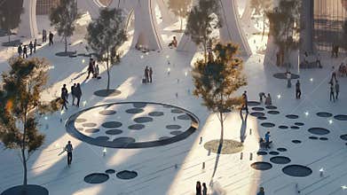 Futuristic Urban Plaza with Organic Architecture ai generative