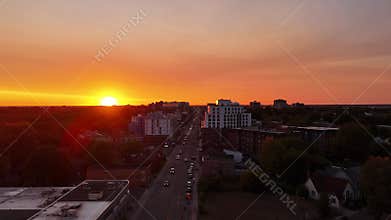 Aerial view of the downtown of Kingston city at dusk in Ontario, Canada,