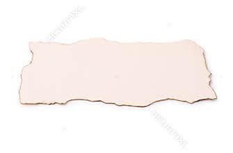 Piece of old paper with dark burnt borders isolated on white
