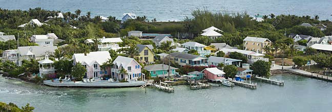 Aerial 180 degree panorama of bahamas