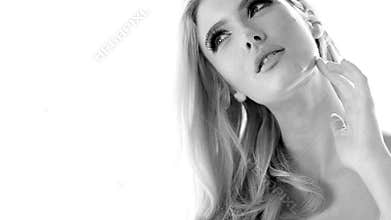 Gray Scale Pretty Woman in Lingerie Looking Up