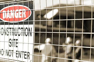 Signage and construction workers