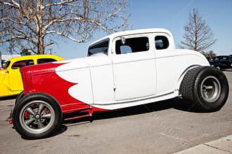 Red and White Hot Rod Car
