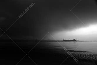 Stormy drama sea sky with ship