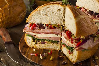 Cajun Muffaletta Sandwich with Meat and Cheese