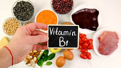 Foods that contain vitamin B1. Selective focus.