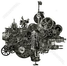 Steampunk Industrial Manufacturing Machine Isolated