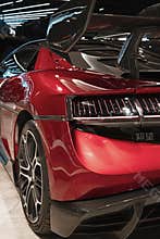 Detail of a BYD Yangwang U9 on display at an automotive event in the city of Sao Paulo, Brazil