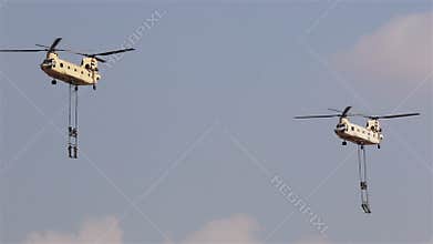 Two helicopters CH-47 at the airshow in Cairo. Egypt