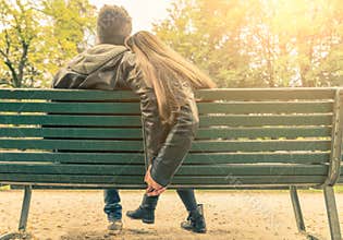 Couple in love on a bench