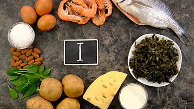 Foods that contain iodine. Selective focus.