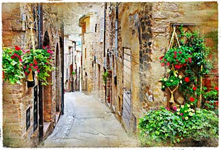 Charming streets of medieval towns, Spello ,Italy.