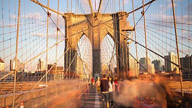 New york sunset sky brooklyn bridge crowded view 4k time lapse usa