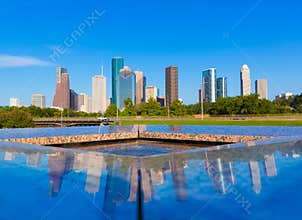 Houston skyline and Memorial reflection Texas US