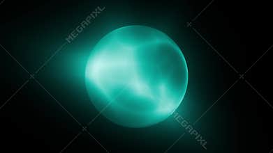 Loopable animation of abstract glowing teal energy sphere with soft light in voice assistant style