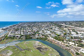 Aerial view of Cardiff by the Sea, beach community in the incorporated city of Encinitas in San Diego County, California