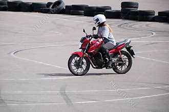 Motorcycle Student Riding Through Practice Course