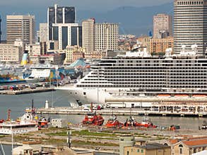 Very large cruise ships or ocean liners docked Genova