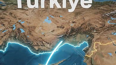 Animated map of turkiye and cyprus topographical geographic view